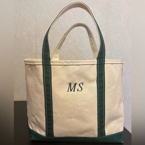 Tote. L.L.Bean Boat&Tote with Monogram Ivory and Green